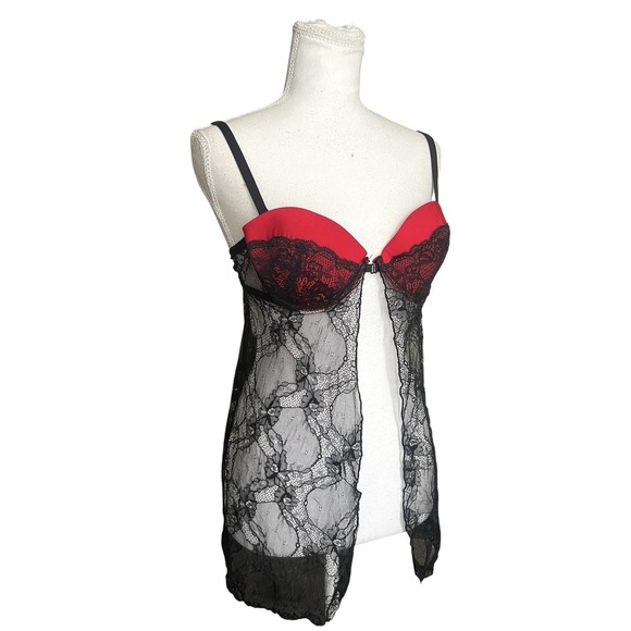 Vintage Y2k Rampage Intimates Lingerie Red Black Babydoll Slip Sz M Sexy Gothic - Picture 3 of 10
